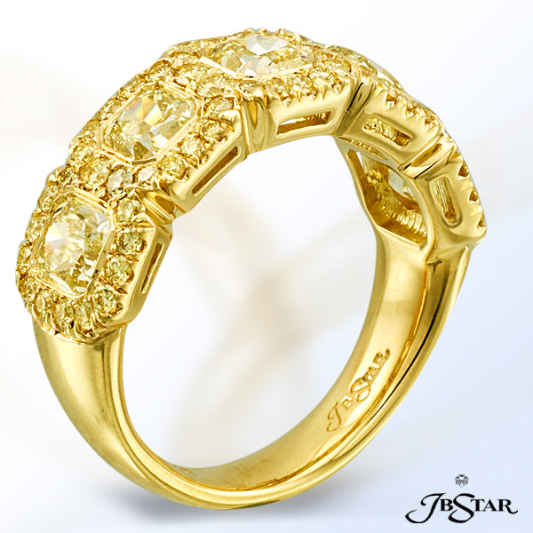 JB STAR STUNNING FANCY YELLOW DIAMOND BAND FEATURING 5 RADIANT YELLOW DIAMONDS EDGED WITH PAVE SET I