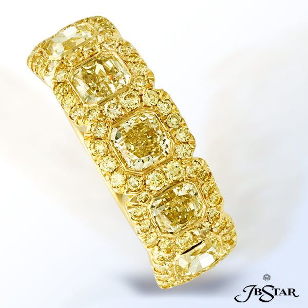 JB STAR STUNNING FANCY YELLOW DIAMOND BAND FEATURING 5 RADIANT YELLOW DIAMONDS EDGED WITH PAVE SET I