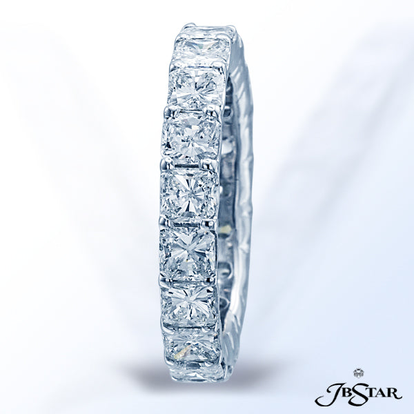 JB STAR ETERNITY BAND HANDCRAFTED WITH 19 RADIANT DIAMONDS IN PLATINUM SHARED-PRONG SETTING.DIAMON