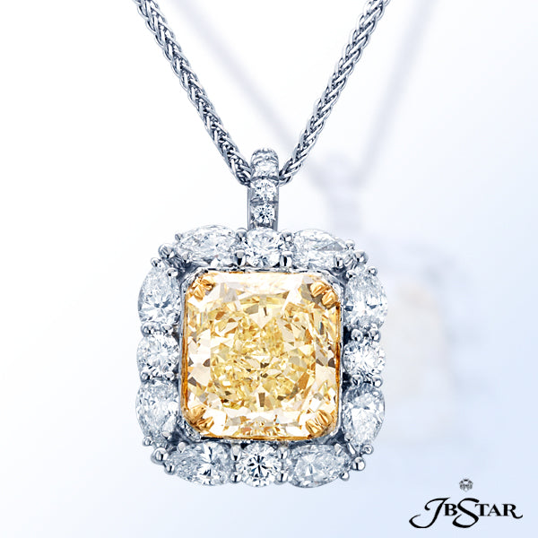 JB STAR RADIANT FANCY YELLOW DIAMOND PENDANT HANDCRAFTED WITH A MAGNIFICENT 5.02 CT RADIANT FANCY YE