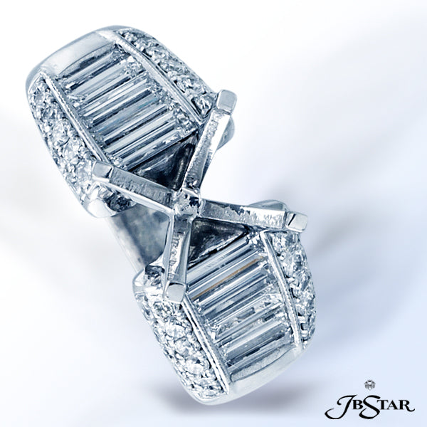 JB STAR PLATINUM DIAMOND SEMI-MOUNT HANDCRAFTED WITH 10 STRAIGHT BAGUETTES AND ROUND PAVE DIAMONDS