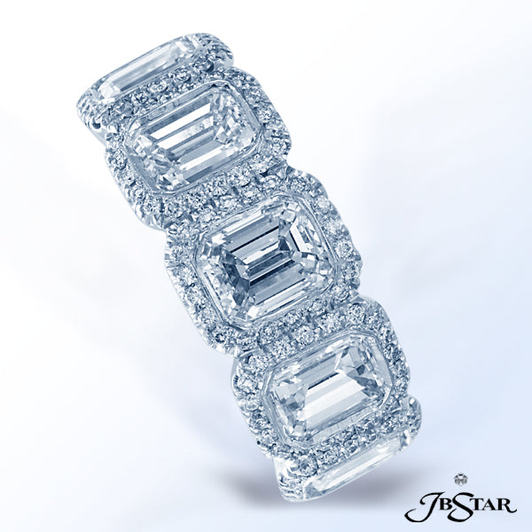 JB STAR PLATINUM DIAMOND BAND HANDCRAFTED WITH 5 PERFECTLY MATCHED EMERALD-CUT DIAMONDS IN BEZEL SET