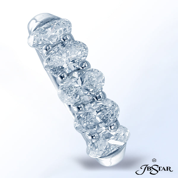 JB STAR PLATINUM DIAMOND BAND HANDCRAFTED WITH 5 PERFECTLY MATCHED OVAL DIAMONDS IN SHARED-PRONG SET