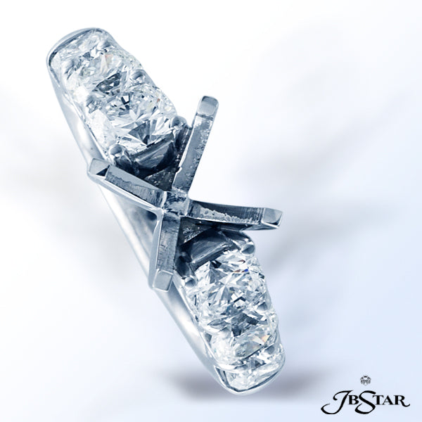 JB STAR PLATINUM DIAMOND SEMI-MOUNT HANDCRAFTED WITH 6 PERFECTLY MATCHED CUSHION DIAMONDS IN SHARED-