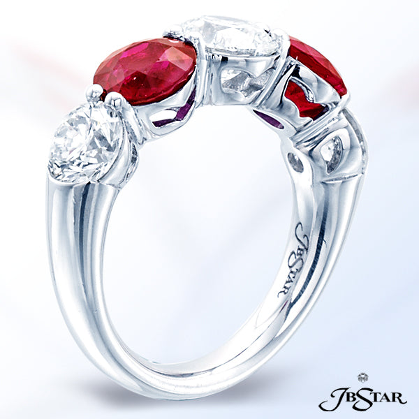 JB STAR RUBY AND DIAMOND BAND HANDCRAFTED IN A 5-STONE STYLE, WITH ALTERNATING ROUND RUBIES AND ROUN