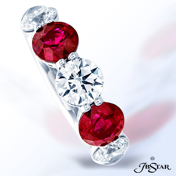 JB STAR RUBY AND DIAMOND BAND HANDCRAFTED IN A 5-STONE STYLE, WITH ALTERNATING ROUND RUBIES AND ROUN