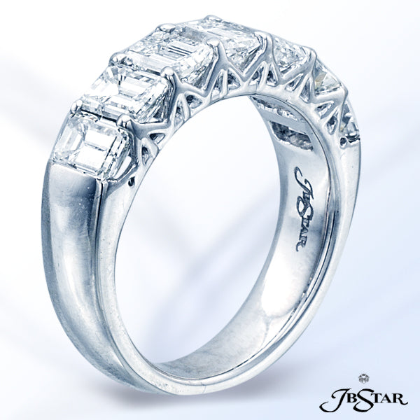 JB STAR HANDCRAFTED PLATINUM DIAMOND WEDDING BAND WITH SEVEN PERFECTLY MATCHED EMERALD-CUT DIAMONDS