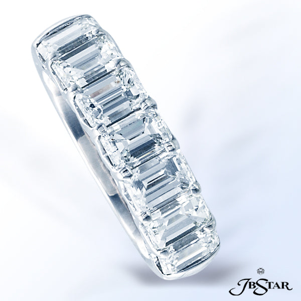 JB STAR HANDCRAFTED PLATINUM DIAMOND WEDDING BAND WITH SEVEN PERFECTLY MATCHED EMERALD-CUT DIAMONDS