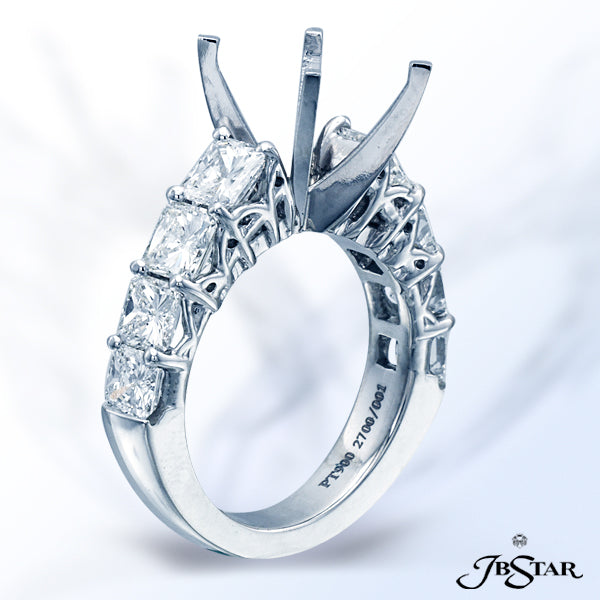 JB STAR EXQUISITE PLATINUM SEMI-MOUNT FEATURING 8 PERFECTLY MATCHED RADIANT DIAMONDS SET WITH SHARED