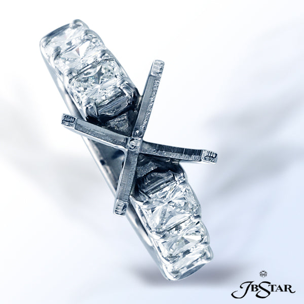 JB STAR EXQUISITE PLATINUM SEMI-MOUNT FEATURING 8 PERFECTLY MATCHED RADIANT DIAMONDS SET WITH SHARED