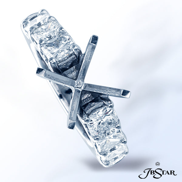 JB STAR EXQUISITE PLATINUM SEMI-MOUNT FEATURING 8 PERFECTLY MATCHED RADIANT DIAMONDS IN A SHARED-PRO