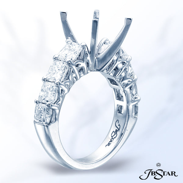 JB STAR EXQUISITE PLATINUM SEMI-MOUNT FEATURING 8 PERFECTLY MATCHED RADIANT DIAMONDS IN A SHARED-PRO