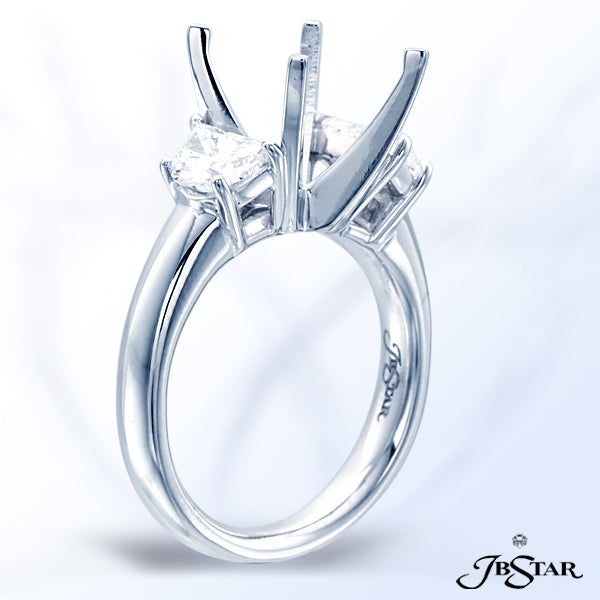 JB STAR DIAMOND SEMI-MOUNT WITH 2 HALF-MOON DIAMONDS EMBRACING THE CENTER PRONG SETTING, HANDCRAFTED