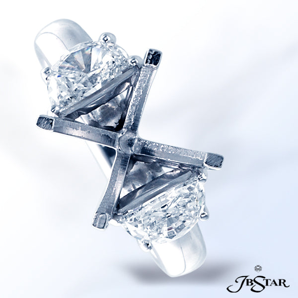 JB STAR DIAMOND SEMI-MOUNT WITH 2 HALF-MOON DIAMONDS EMBRACING THE CENTER PRONG SETTING, HANDCRAFTED