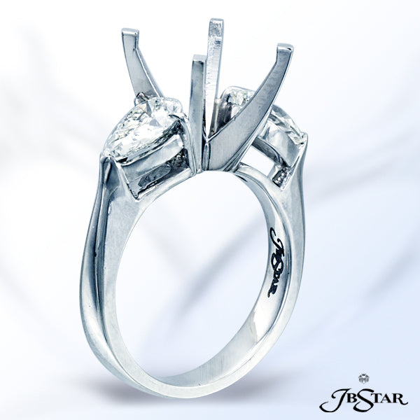 JB STAR DIAMOND SEMI-MOUNT WITH PEAR-SHAPED DIAMONDS EMBRACING THE CENTER PRONG SETTING, HANDCRAFTED