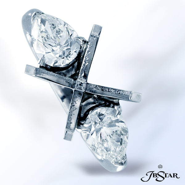 JB STAR DIAMOND SEMI-MOUNT WITH PEAR-SHAPED DIAMONDS EMBRACING THE CENTER PRONG SETTING, HANDCRAFTED