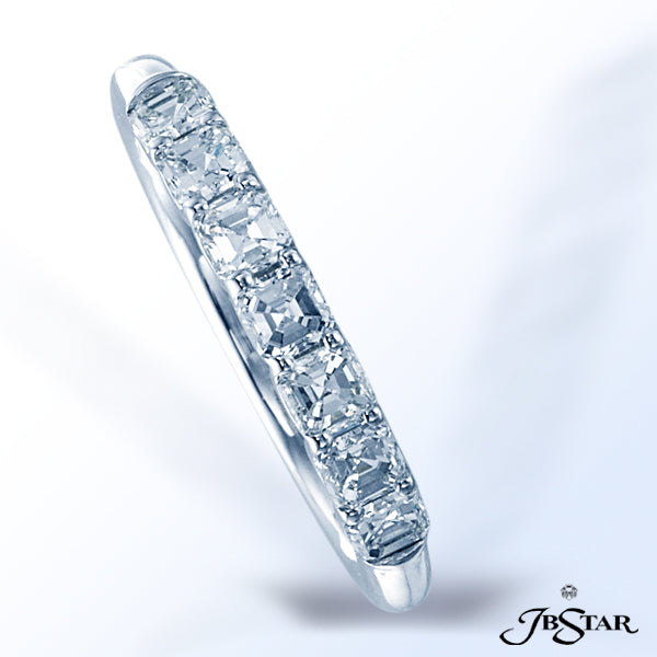 JB STAR HANDCRAFTED IN PURE PLATINUM THIS WEDDING BAND FEATURES 7 PERFECTLY MATCHED RADIANT DIAMONDS