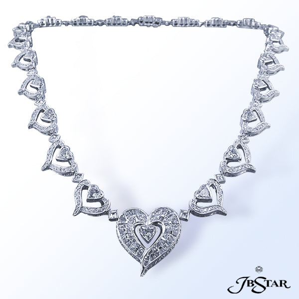 JB STAR PLATINUM HEART SHAPE DIAMOND NECKLACE HANDCRAFTED IN A STUNNING DESIGN OF 28 HEART SHAPE DIA