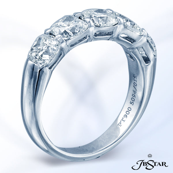 JB STAR DIAMOND WEDDING BAND HANDCRAFTED WITH 5 PERFECTLY MATCHED CUSHION DIAMONDS IN SHARED-PRONG S