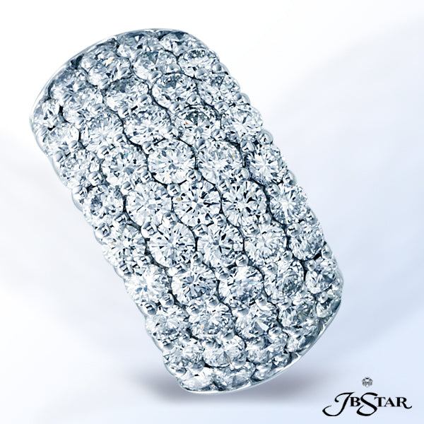 JB STAR FLATTERING WEDDING BAND FEATURING 5 ROWS OF INDIVIDUALLY SELECTED ROUND DIAMONDS, SET IN A P