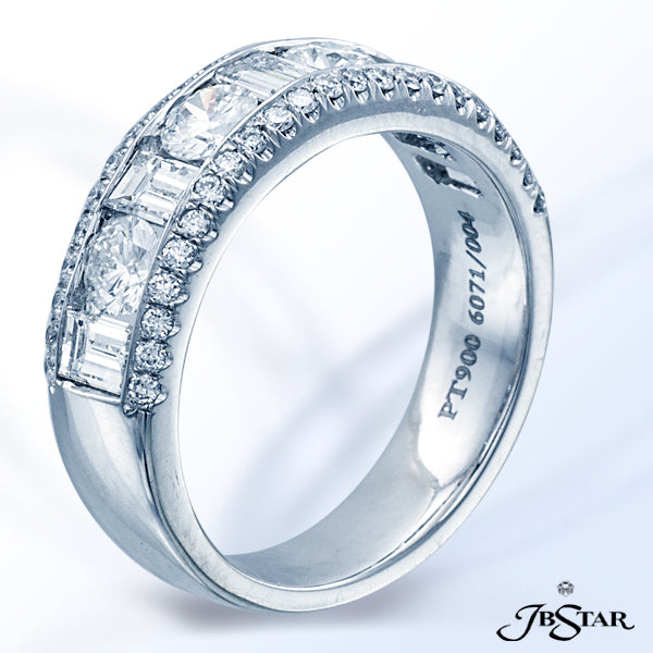 JB STAR PLATINUM DIAMOND WEDDING BAND HANDCRAFTED WITH A CENTER CHANNEL OF PERFECTLY MATCHED ROUND D