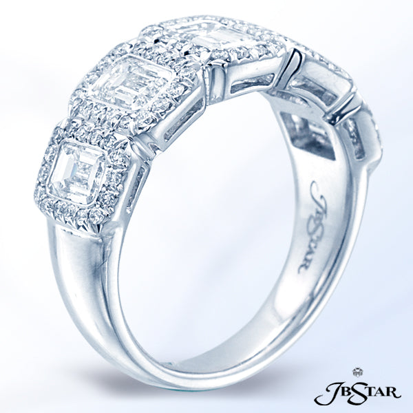 JB STAR PLATINUM DIAMOND BAND HANDCRAFTED WITH 5 EXPERTLY MATCHED EMERALD-CUT DIAMONDS IN BEZEL SETT