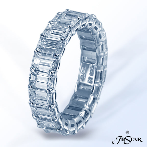 JB STAR PLATINUM DIAMOND ETERNITY BAND HANDCRAFTED WITH 21 PERFECTLY MATCHED EMERALD-CUT DIAMONDS IN