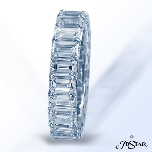 JB STAR PLATINUM DIAMOND ETERNITY BAND HANDCRAFTED WITH 21 PERFECTLY MATCHED EMERALD-CUT DIAMONDS IN