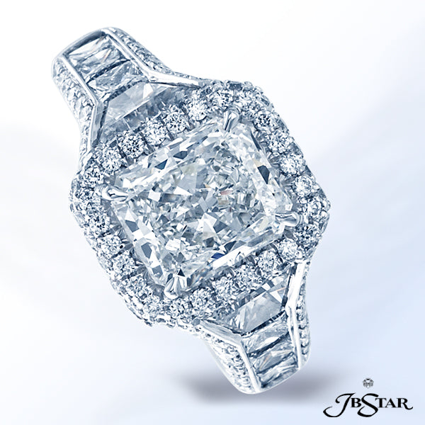 JB STAR DIAMOND ENGAGEMENT RING EXQUISITELY HANDCRAFTED WITH A 2.32CT RADIANT DIAMOND CENTER, ACCENT