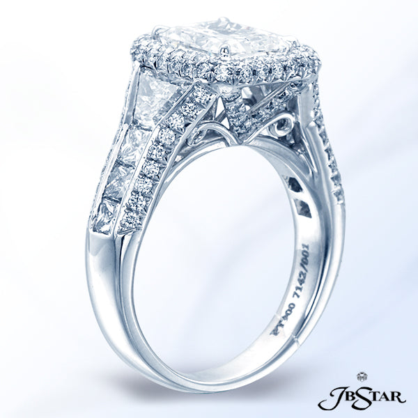 JB STAR DIAMOND ENGAGEMENT RING EXQUISITELY HANDCRAFTED WITH A 2.32CT RADIANT DIAMOND CENTER, ACCENT