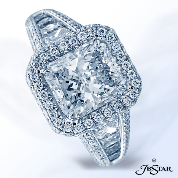 JB STAR DIAMOND ENGAGEMENT RING EXQUISITELY HANDCRAFTED WITH A 2.55 CT RADIANT DIAMOND CENTER, ACCEN