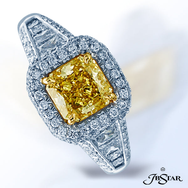 JB STAR NATURAL FANCY YELLOW RING FEATURING A BEAUTIFUL 1.45 CT RADIANT FANCY INTENSE YELLOW CENTER