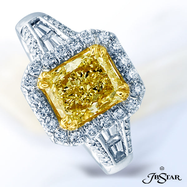 JB STAR STUNNING FANCY YELLOW RING FEATURING A BEAUTIFUL 1.75 CT RADIANT FANCY YELLOW CENTER IN A MI