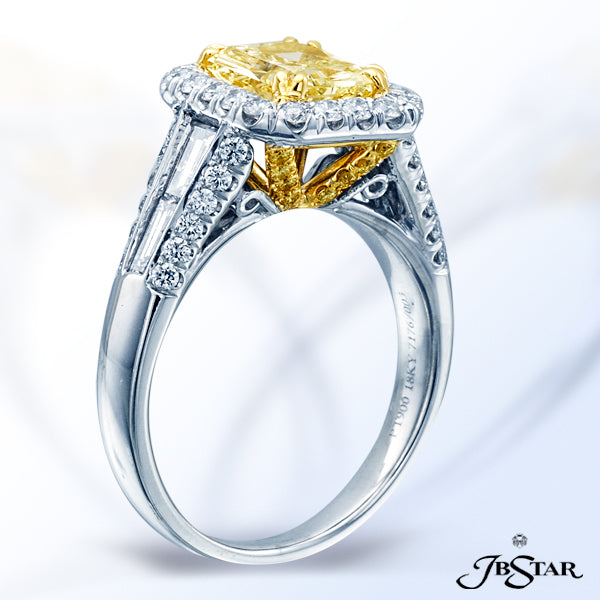 JB STAR STUNNING FANCY YELLOW RING FEATURING A BEAUTIFUL 1.75 CT RADIANT FANCY YELLOW CENTER IN A MI