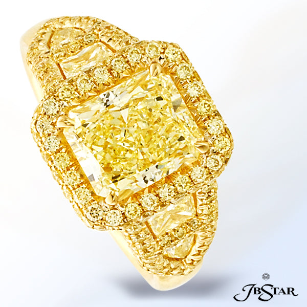 JB STAR STUNNING FANCY YELLOW DIAMOND RING HANDCRAFTED WITH A 2.35CT RADIANT YELLOW DIAMOND EMBRACED