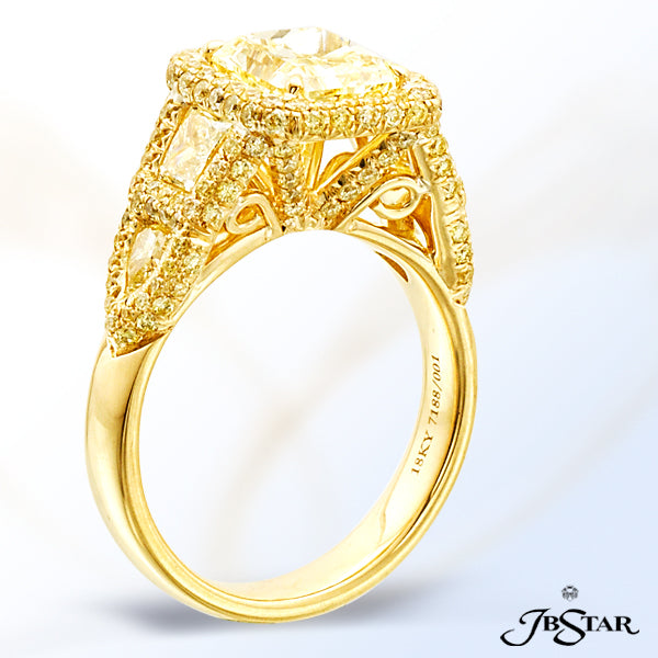 JB STAR STUNNING FANCY YELLOW DIAMOND RING HANDCRAFTED WITH A 2.35CT RADIANT YELLOW DIAMOND EMBRACED