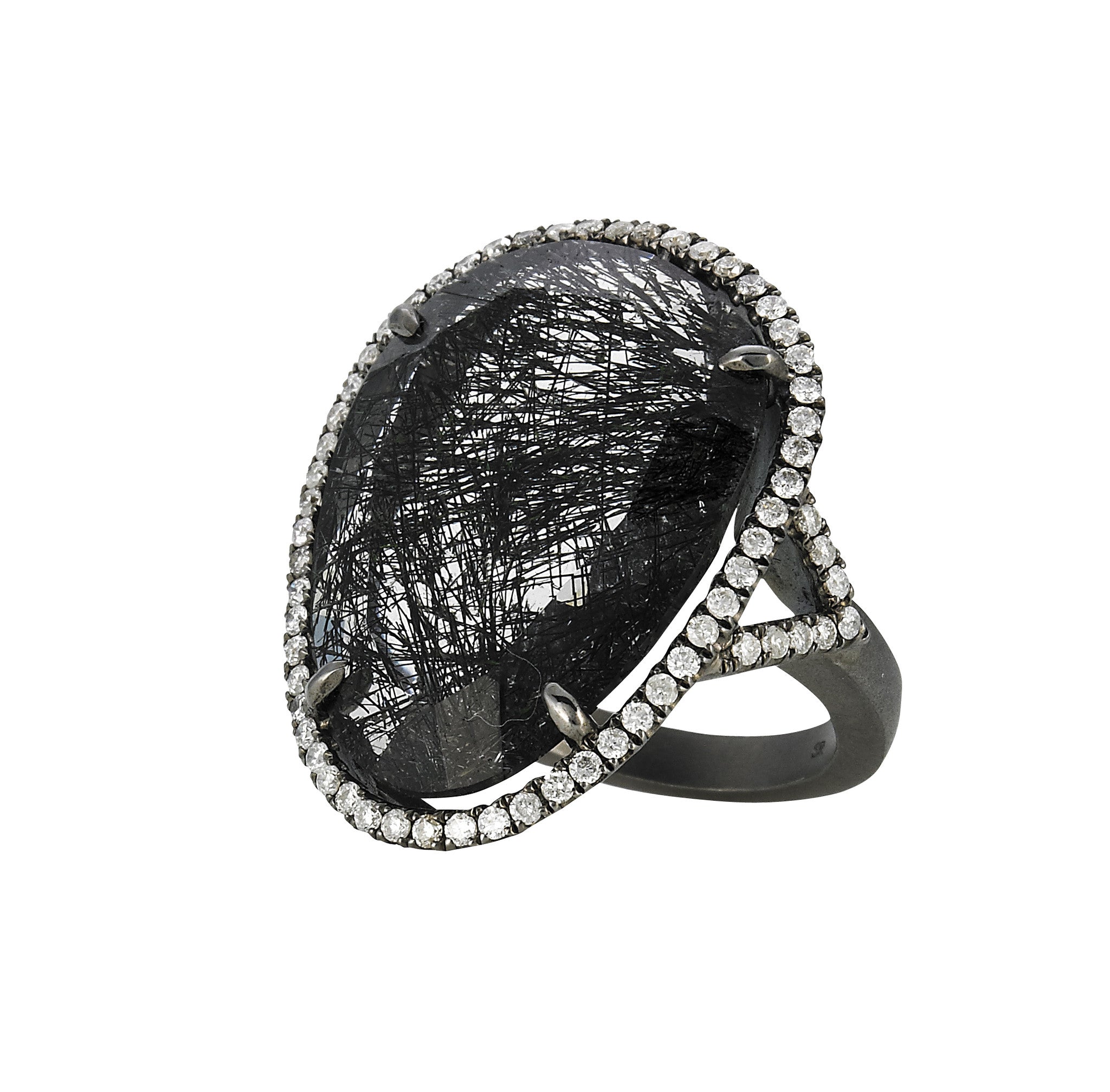 Meira T 14k Black Rhodium Diamond Rutilated Quartz Cocktail Ring