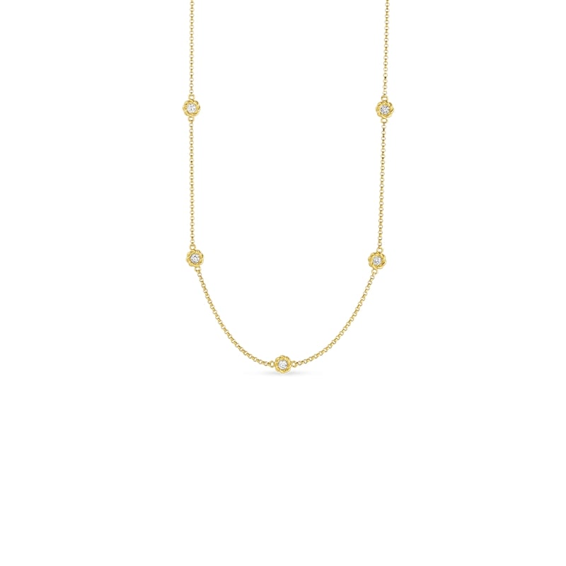 ROBERTO COIN 18KT GOLD LONG NECKLACE WITH ALTERNATING DIAMOND STATIONS FROM THE NEW BAROCCO