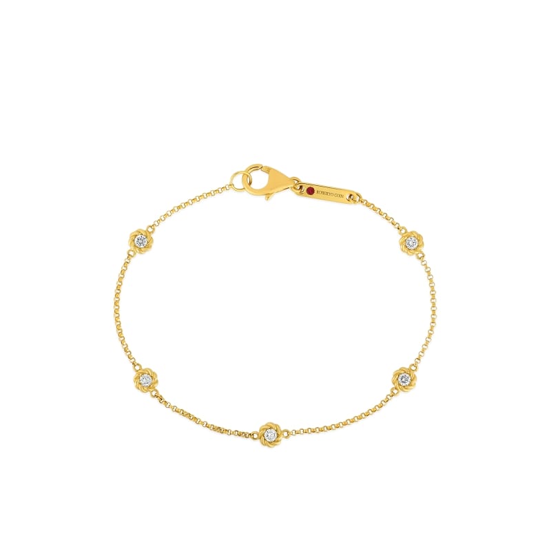 ROBERTO COIN 18KT GOLD BRACELET WITH ALTERNATING DIAMOND STATIONS FROM THE NEW BAROCCO