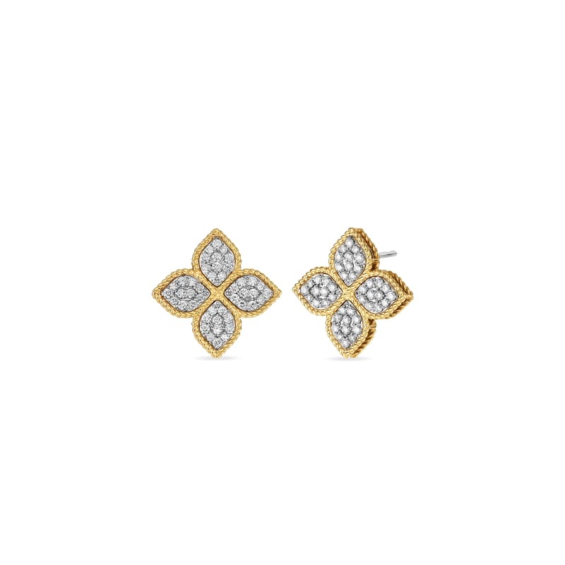 ROBERTO COIN 18KT GOLD LARGE STUD EARRINGS WITH DIAMONDS FROM THE PRINCESS FLOWER