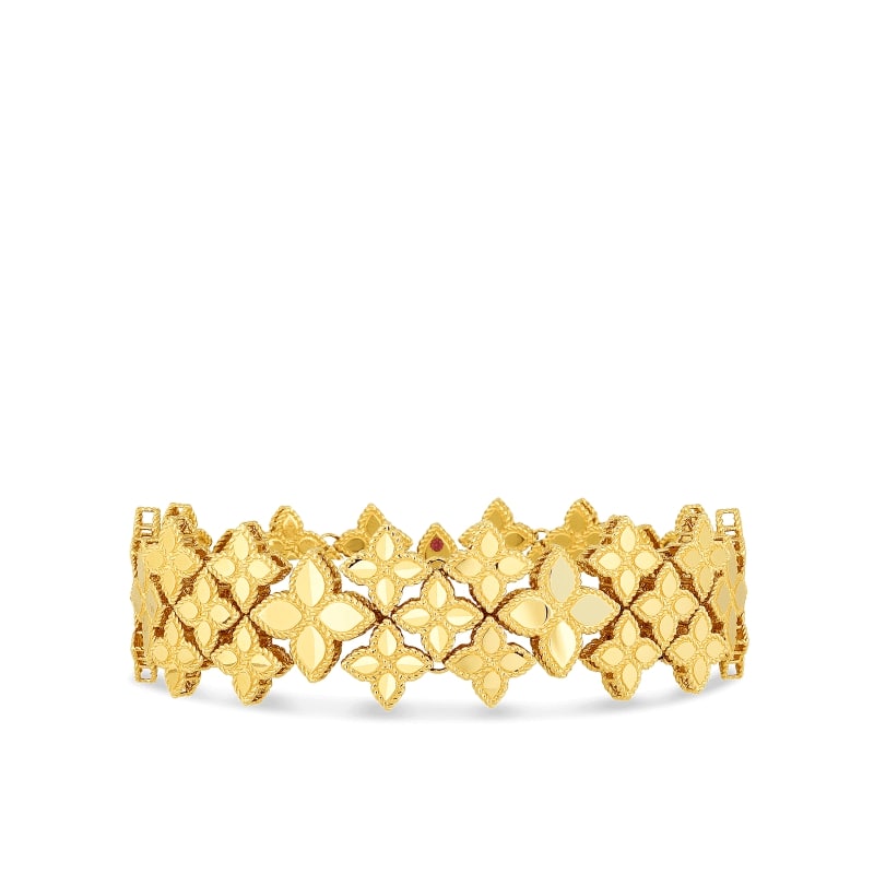 ROBERTO COIN 18KT GOLD WIDE LINK BRACELET FROM THE PRINCESS FLOWER