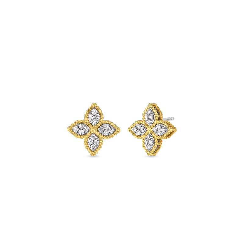 ROBERTO COIN 18KT GOLD MEDIUM STUD EARRINGS WITH DIAMONDS FROM THE PRINCESS FLOWER