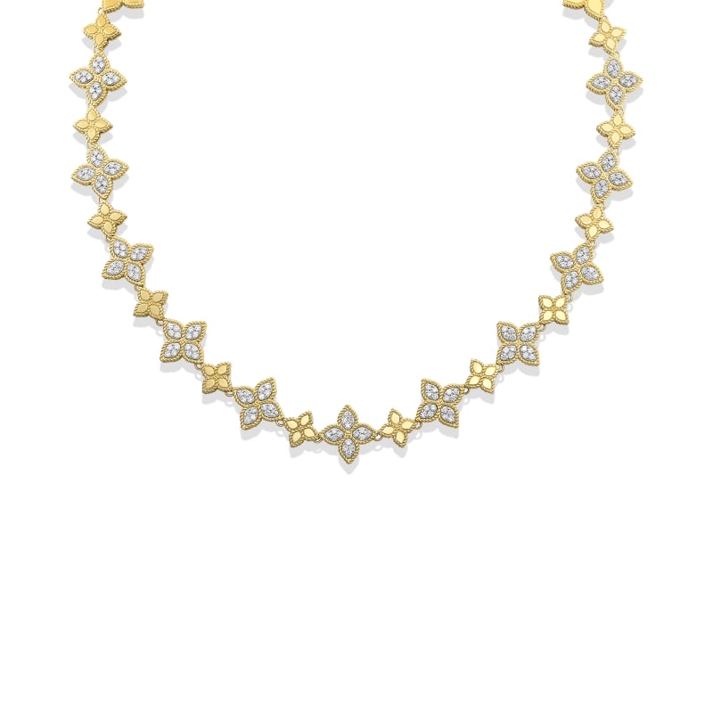 ROBERTO COIN 18KT GOLD ALTERNATING DIAMOND NECKLACE FROM THE PRINCESS FLOWER