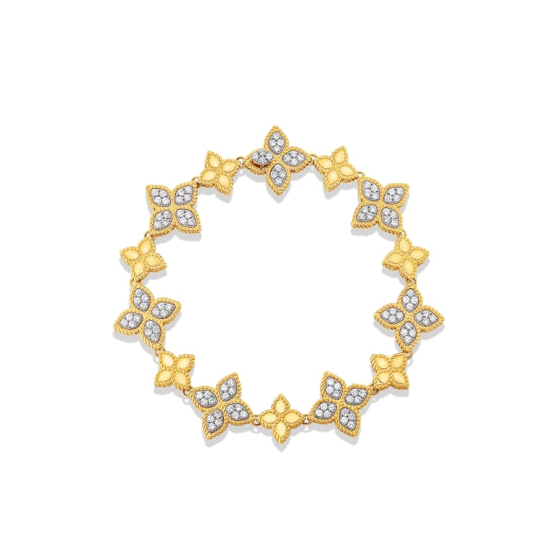 ROBERTO COIN 18KT GOLD LINK BRACELET WITH DIAMONDS FROM THE PRINCESS FLOWER