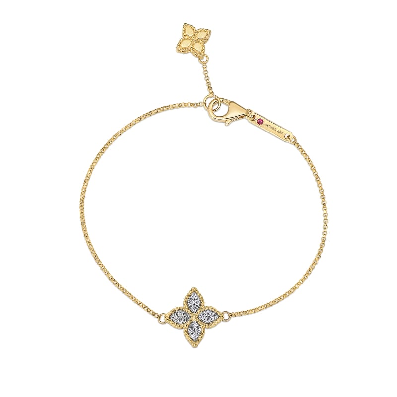 ROBERTO COIN 18KT GOLD CHARM BRACELET WITH DIAMONDS FROM THE PRINCESS FLOWER