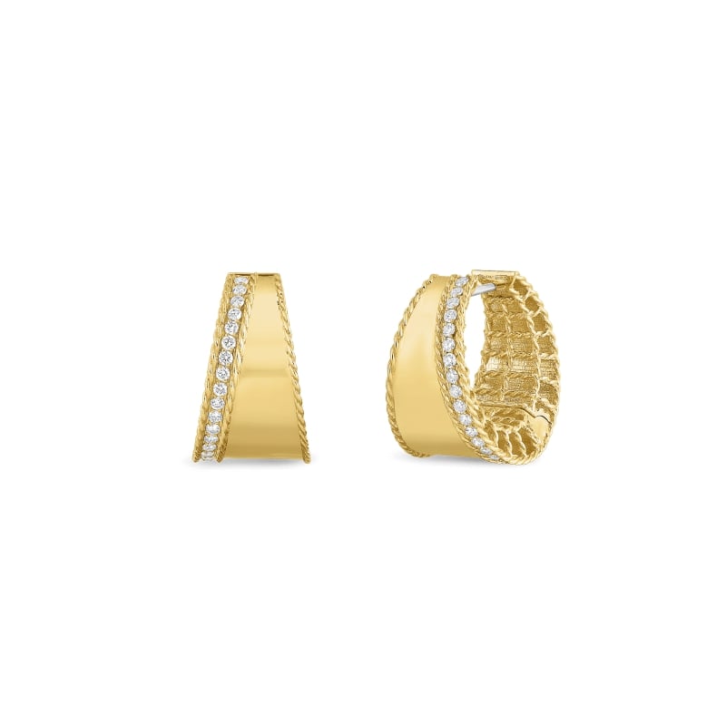 ROBERTO COIN 18KT GOLD TAPERED HOOPS WITH DIAMONDS FROM THE PRINCESS