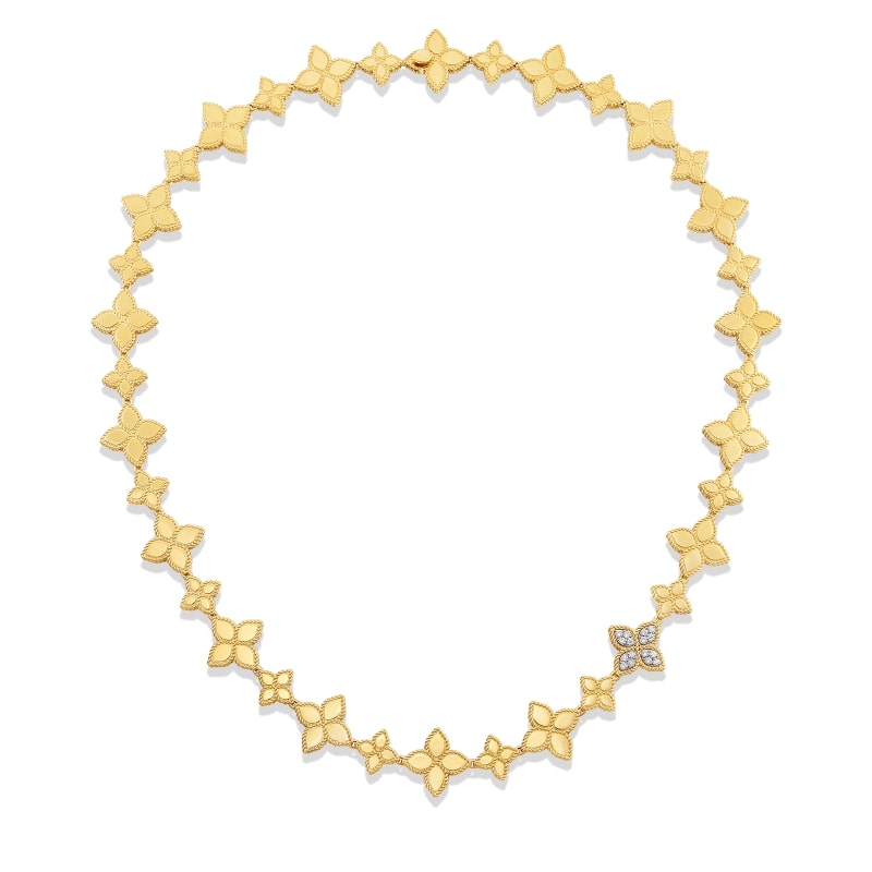 ROBERTO COIN 18KT GOLD LINK COLLAR WITH DIAMOND LINK FROM THE PRINCESS FLOWER