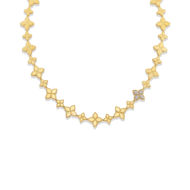 ROBERTO COIN 18KT GOLD LINK COLLAR WITH DIAMOND LINK FROM THE PRINCESS FLOWER