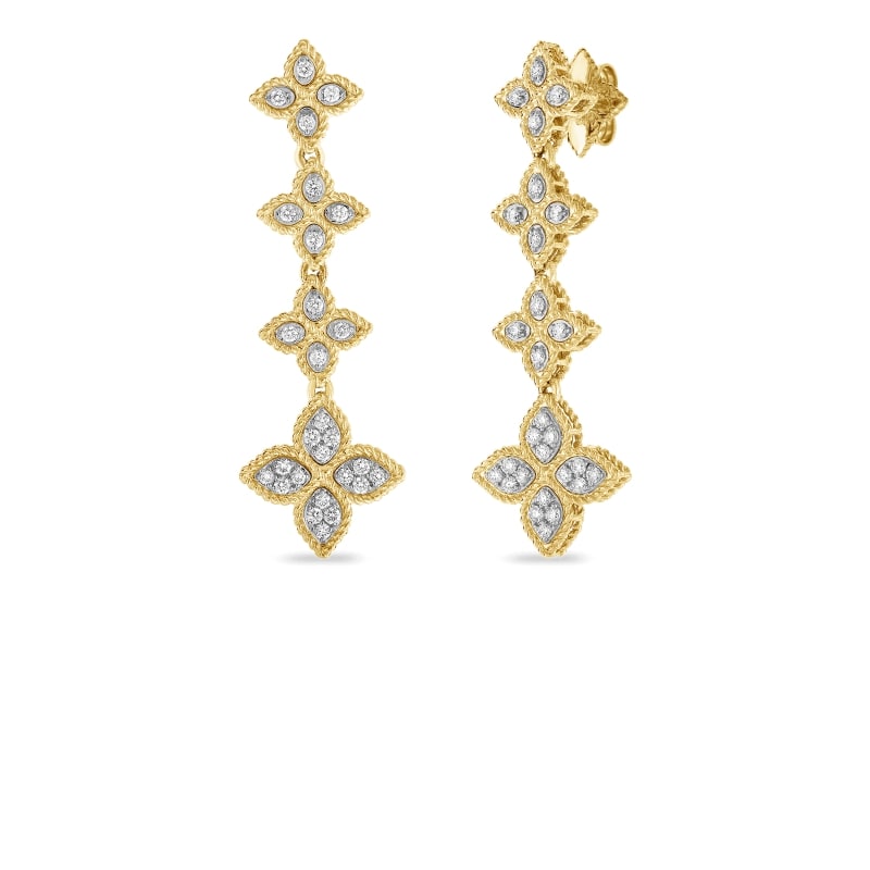 ROBERTO COIN 18KT GOLD DROP EARRINGS WITH DIAMONDS FROM THE PRINCESS FLOWER