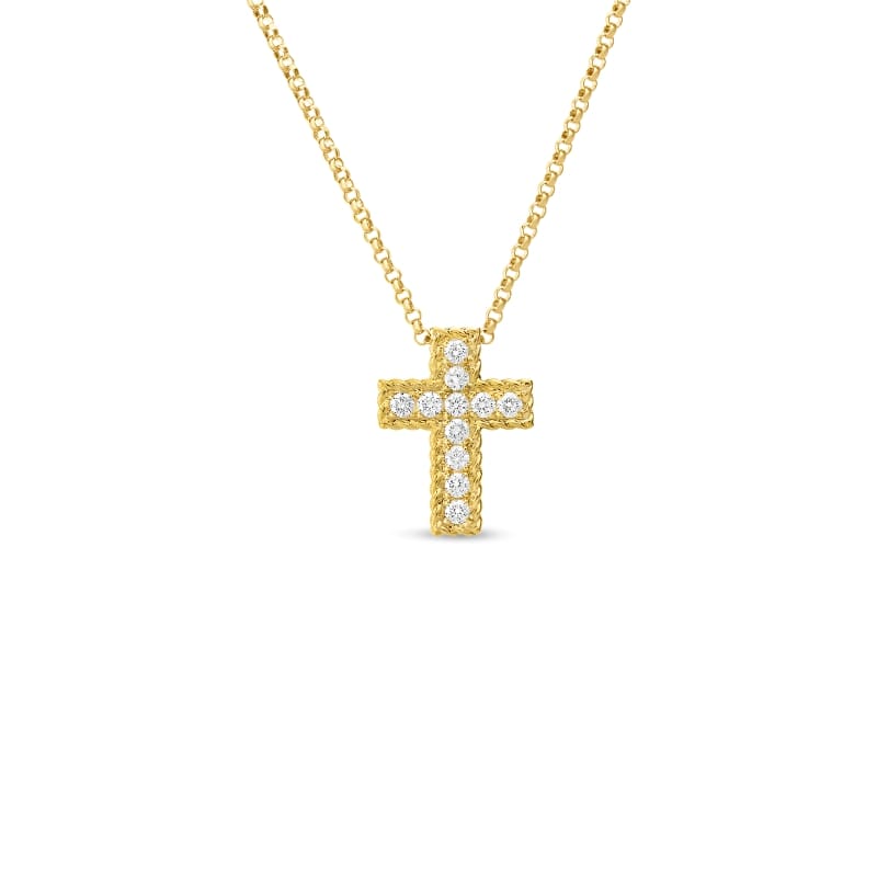 ROBERTO COIN 18KT GOLD DIAMOND CROSS PENDANT FROM THE PRINCESS